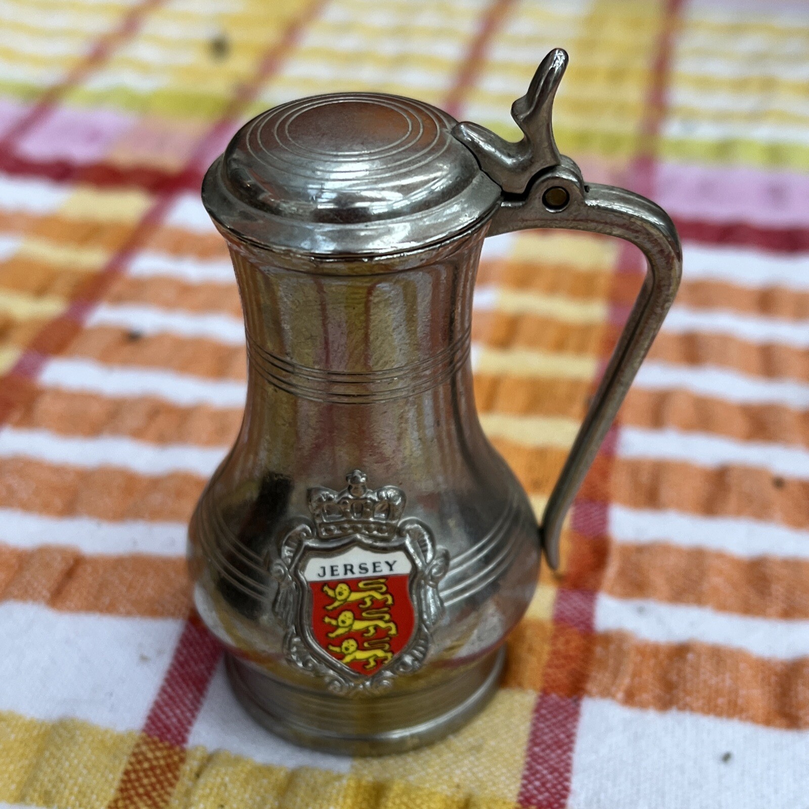 Miniature Vintage Jersey Crested Pewter Tankard Made In West Germany
