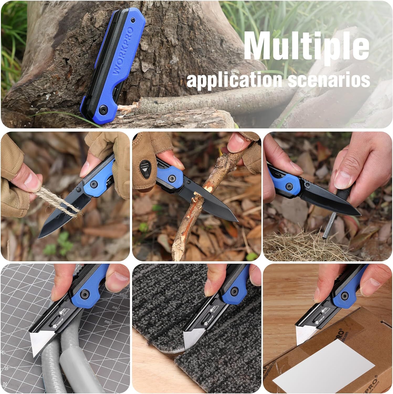 WORKPRO 2-in-1 Folding Knife/Utility Knife Quick-Change Box Cutter w/Belt Clip