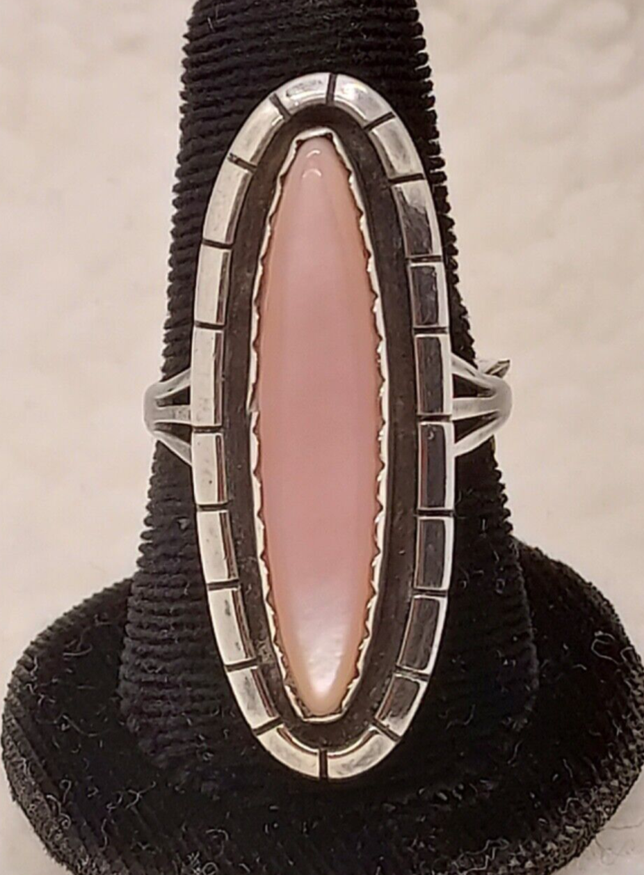 Pink Musselshell Ring Navajo Ring Sz 9 Pink Mussel Shell Sterling Silver Vintage Native ...