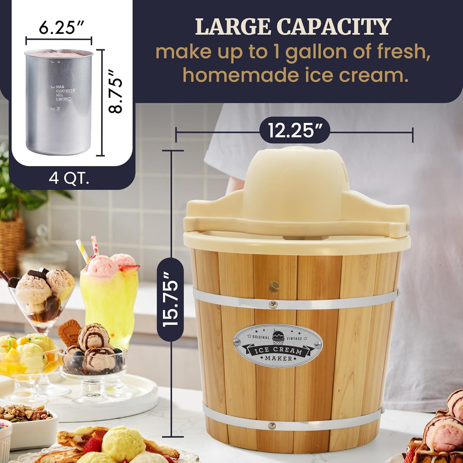 Elite Gourmet Maxi-Matic EIM-924L 4 Quart Old Fashioned Electric Ice Cream Maker