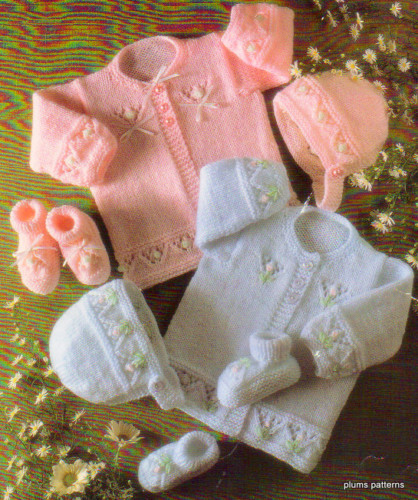 Baby Strickmuster Atemberaubendes Matinee Set Jacke Mütze/Haube Gr. 14/20 in