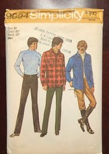VTG 70's Simplicity 9694 Mens Shirt Jacket Pants Sz 40 Chest 42 Waist 34 UNCUT