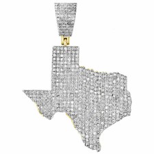 14K Yellow Gold Over 2.30 Ct Round Cut Simulated Diamond Texas Map Shape Pendant