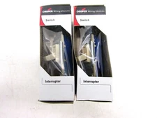 NOS! LOT OF (2) COOPER 15A-120V SINGLE POLE QUIET SWITCHES, IVORY, 1301-V-BOX