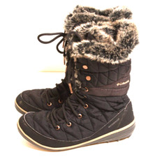 COLUMBIA Heavenly Omni-Heat Snow Waterproof Boots Black Gray Faux Fur Women SZ 8