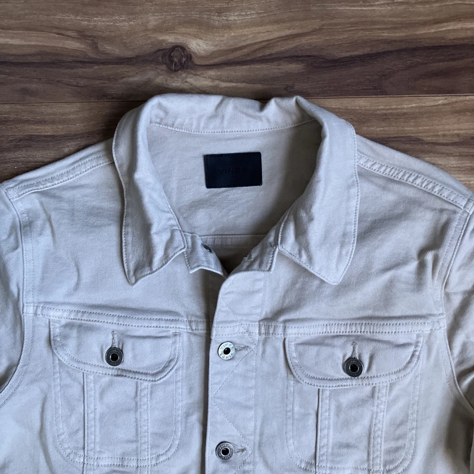 Vince Denim Jacket Mens Medium Beige Light Wash Jean Trucker - Image 2 of 4