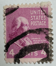 VINTAGE ~ U.S. Postage Stamp ~ James Madison ~ 4¢ Red Stamp ~ c.1938 - 08