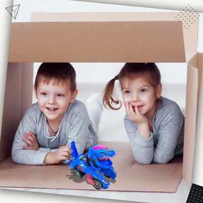 Kinder Automatischer Dinosaurier Transformator Auto Lichter Geräusche Innenbereich Kinder Spiel Blau