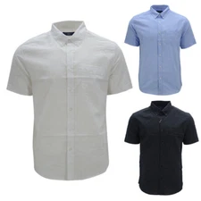 Spring Field Mens Shirts Button Down Short Sleeve Plain Casual Lightweight Tops