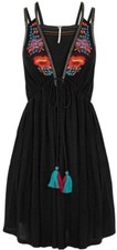Free People Lovers Cove Boho Dress Embroidered Plunge Neckline Festival