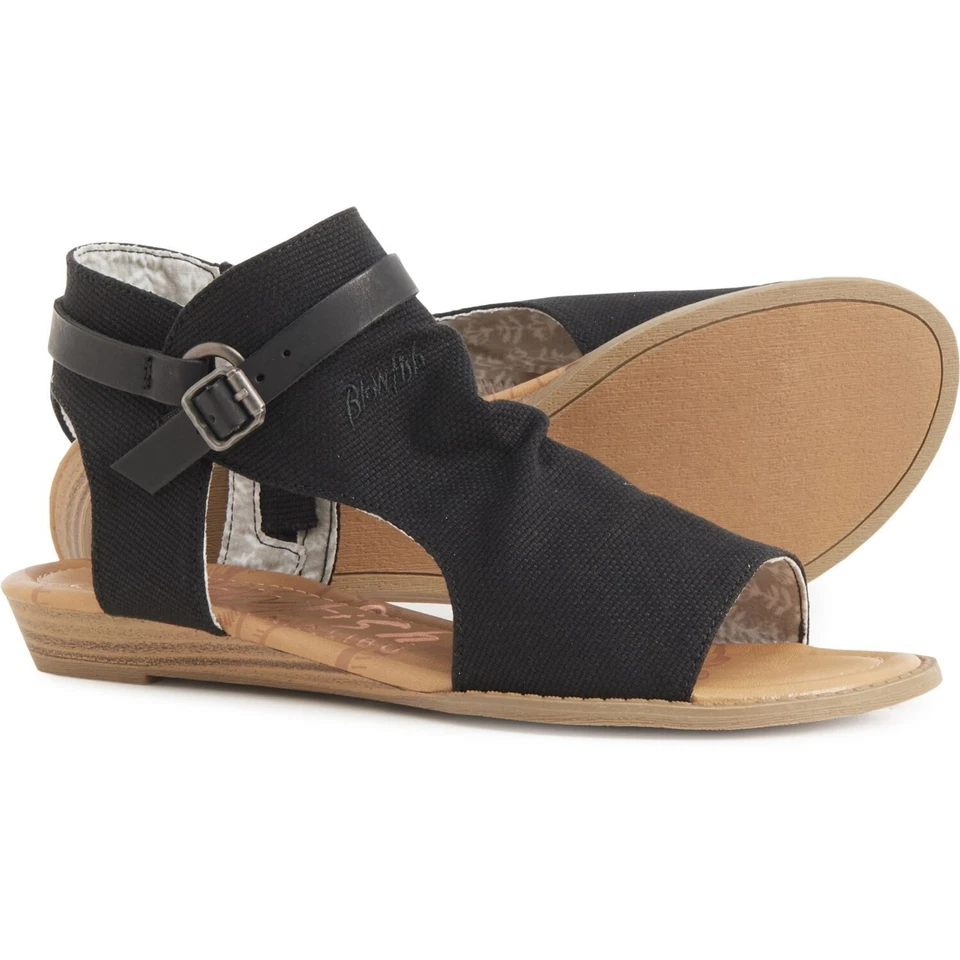 Sandalias Blowfish para mujer talla 8 negras de lona holgadas con capucha cremallera lateral punta abierta Foto 2 de 4