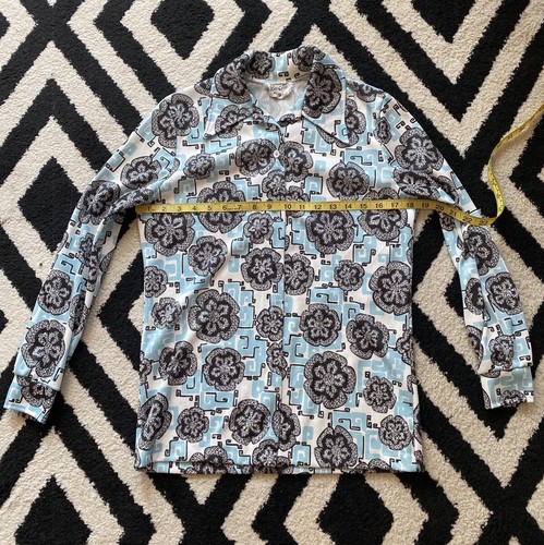Blusa Devonette Vintage Años 70 Negra Bebé Azul Estampado Talla M - Imagen 5 de 8