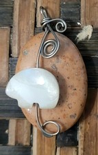 Mother Of Pearl Craved Bear And Yellow Jasper Pendant 
