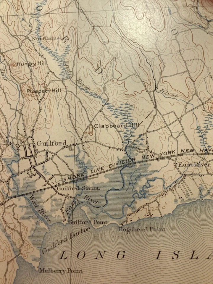 Mapa original 1904 USGS Guilford, Clinton, Higganum, CT Foto 4 de 4