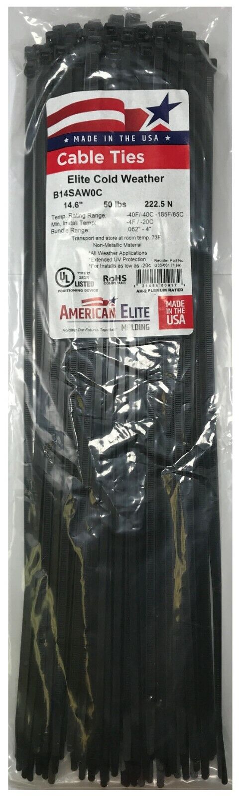 (100) Black 14" Inch Extreme Cold Weather Nylon Cable Wire Wrap Zip Ties 50 LBS