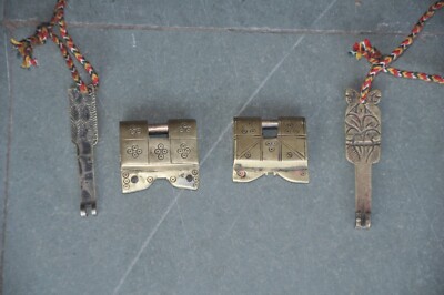 2 Pc Vintage Brass Handcrafted Small Engraved Unique Strip Padlocks