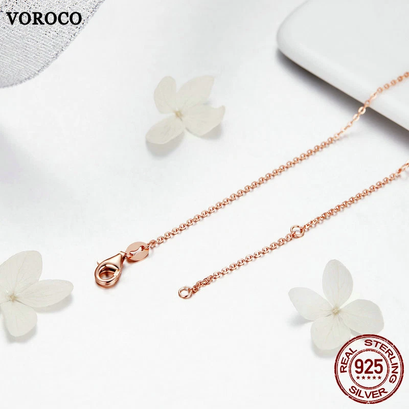 VOROCO Chapado en Oro Rosa 925 Plata de Ley Collar Cadena Ajuste Colgante 45cm Regalo Foto 2 de 4