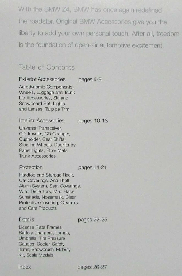Брошюра по продаже аксессуаров для родстера BMW Z4 2003 года - Изображение 2 из 4