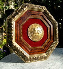 Vintage c1970s Aries Wood Inlaid Marquetry Wall Plaque 14.5  by 14.5 