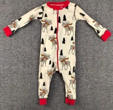 Lazy One Boys Pajamas 6M Moose In Scarfs Union Suit Bodysuit Holiday Christmas 