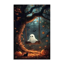 FOTRIC Halloween Wall Art Ghost and Cat Wall Art Ghost Pictures Canvas Prints...