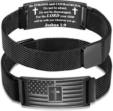 Doudiner American Flag/Flag Cross Bracelet for Men,Stainless Steel Bible Verse B