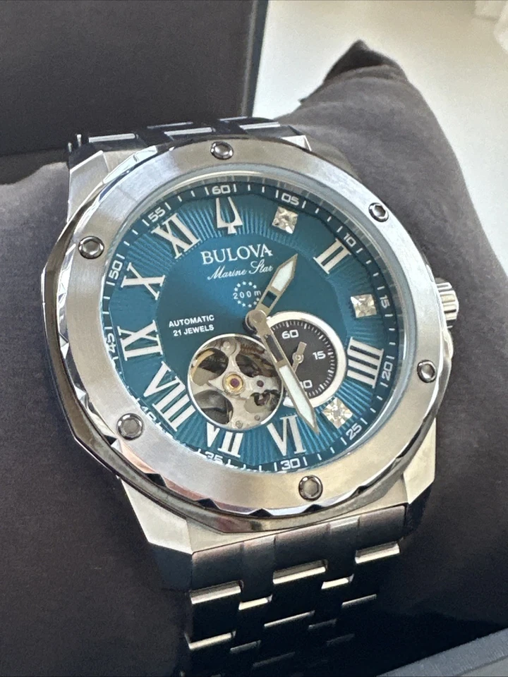 Bulova Men's Marine Star Automatic Silver Stainless Steel Watch 45 MM 98D184 - Image 3 of 4