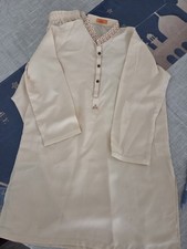 J. Kids Boys Pakistani Salwar Kameez Beige Embroidered Collar 6 YRS