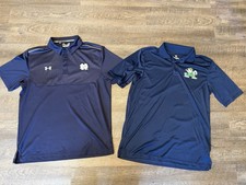 Lot Of 2 Men’s Navy Notre Dame Polo Shirts Size L Under Armour Fanatics