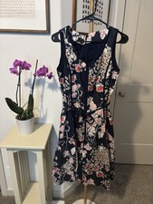 Talbots Womens Fit & Flare Blue Floral Dress Size 8 Cocktail Casual Career 
