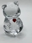 VTG Fenton JULY Ruby RED HEART Sitting Teddy Bear Figurine/Clear Art Glass 3.5"