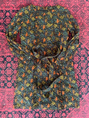 A.P.C. Paris Women's Cotton Long Sleeve Belted Button Dress Floral 42