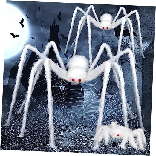 Realistic Hairy White Spider Lawn Decor 3-Pack Halloween Props