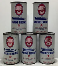 Five NITRO 9 Fuel System Cleaner for Marine Engines 4 fl. oz. Cans - Empty