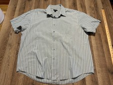 Van Heusen Shirt Men's Size XL, 17-17.5, Blue Green Grey Striped Button Up Shirt