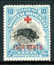 British 1918 North Borneo Red Cross 4¢/10¢ Boar Sc #B38 Mint I145