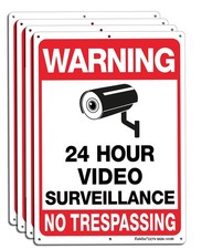 4 Pack 14x10 Metal No Trespassing CCTV Security Camera Sign Waterproof