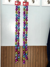 New 2 Lot CHRISTMAS TREE BELL GARLAND PINK GOLD PURPLE TEAL DECORATION METAL 10'