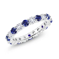 925 Sterling Silver Blue and White Created Sapphire Eternity Wedding Band Ring
