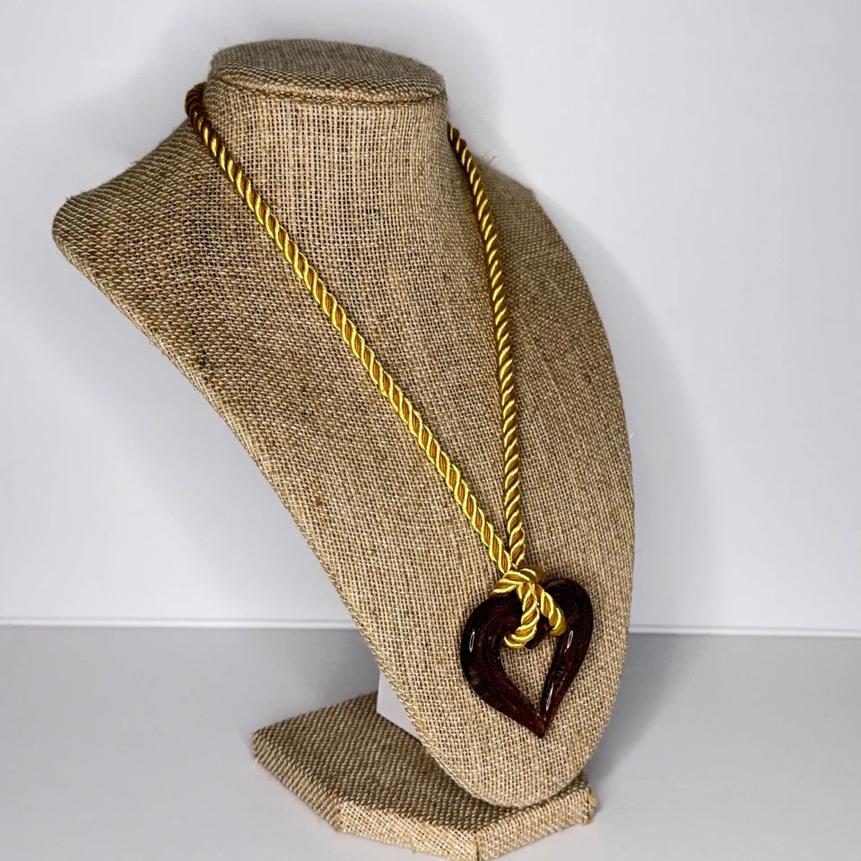 Collar Corazón Púrpura Vidrio Artístico en Cuerda Dorada Cordón Tono Dorado Cadena Extender Foto 3 de 4