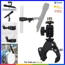 Crab Clamp Microphone Mount Double Ball Head 1/4 to 5/8 Thread Zinc Black