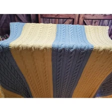 Knitted Cable Blanket Yellow Blue Cream Cozy Throw
