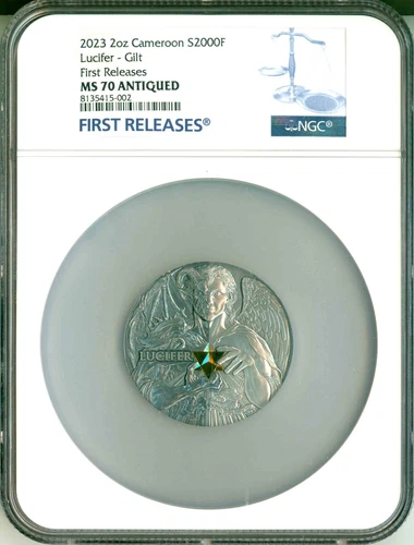 2023 Cameroon S2000F Gilt Lucider Morning Star 2 oz Silver FR NGC MS70 Antiqued