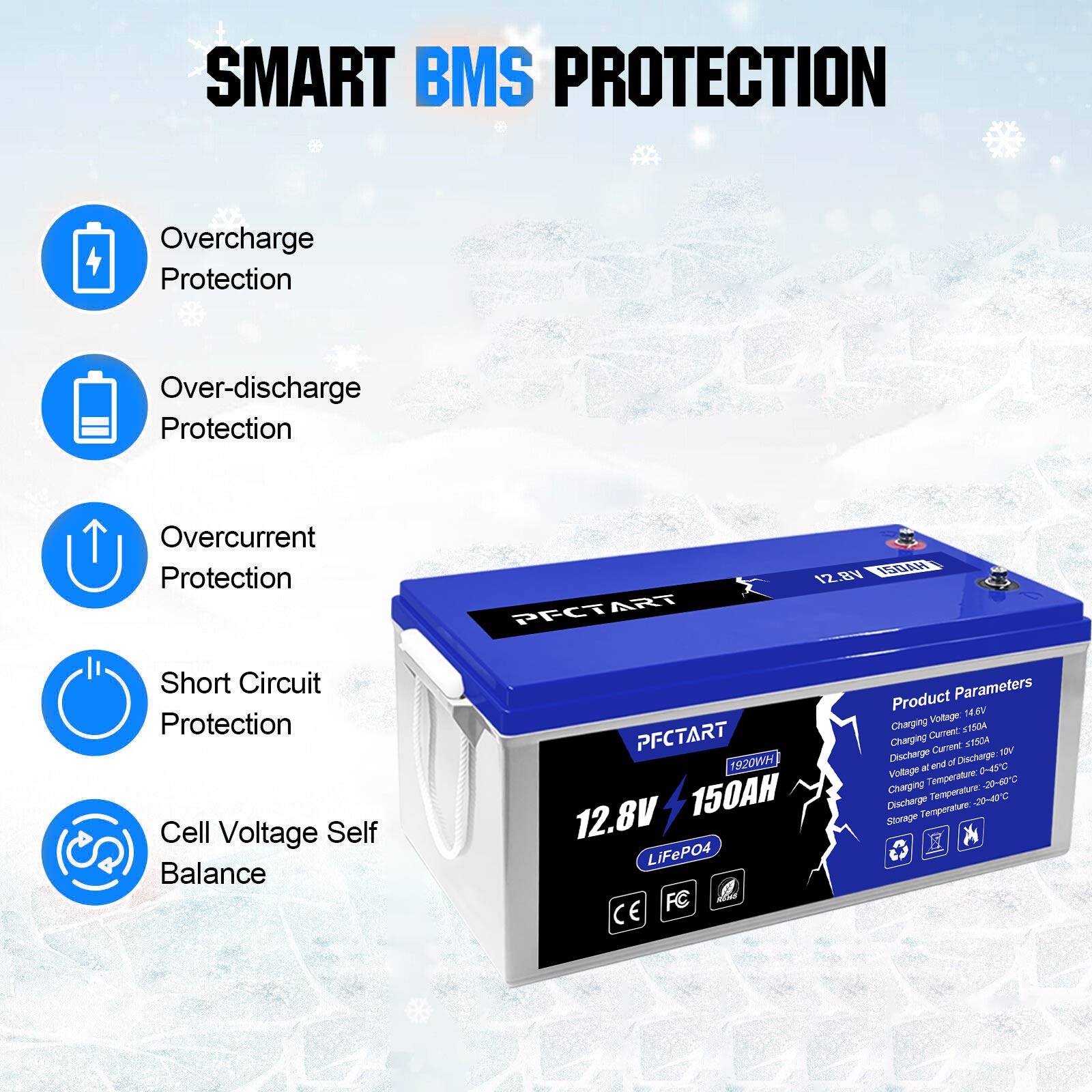 12V 150Ah LiFePO4 Lithium Battery 4500 Deep Cycle 150A BMS RV Marine Home RV