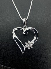 Sterling Silver Diamond Necklace Natural White Heart Pendant 18  