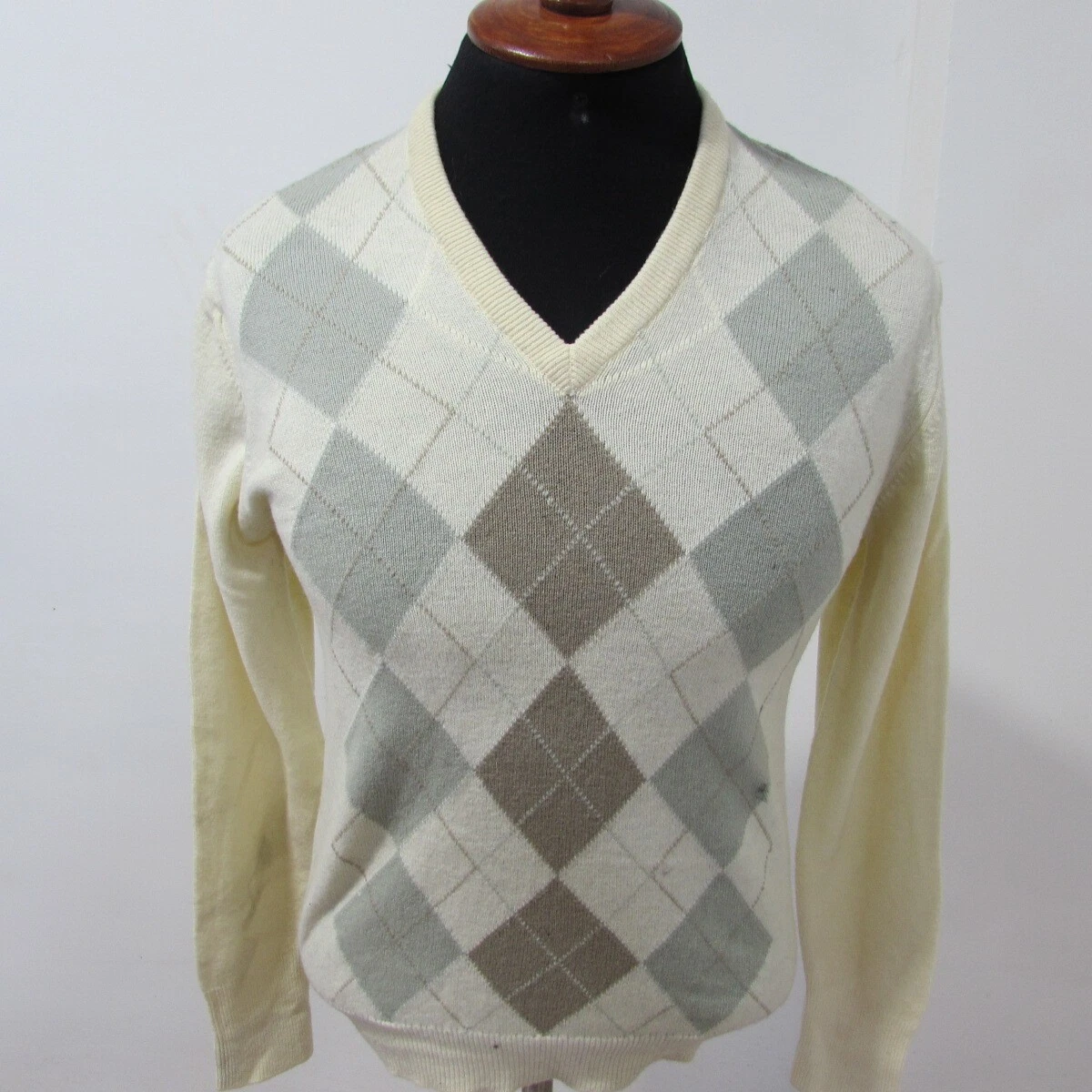 St micheal 100% wool V neck jumper Argyl chest 36/38 UK S Sku 6494