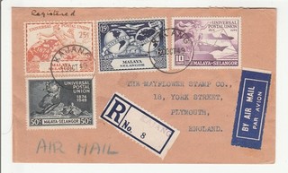 Malaya / Selangor 'Registered FDC' To: England "Kajang 10OCT49"