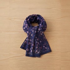 NEW Women's Lightweight Sheer Floral Chiffon Scarf Super Silky Dark Blue Floral