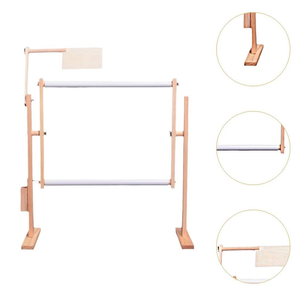 Embroidery Hoop Holder Cross Stitch Stand Wooden Adjustable Height Design - Image 4 of 4