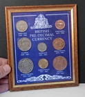 Vintage British Pre Decimal Coin Set in Frame. 8 Coin Set. Old UK Currency